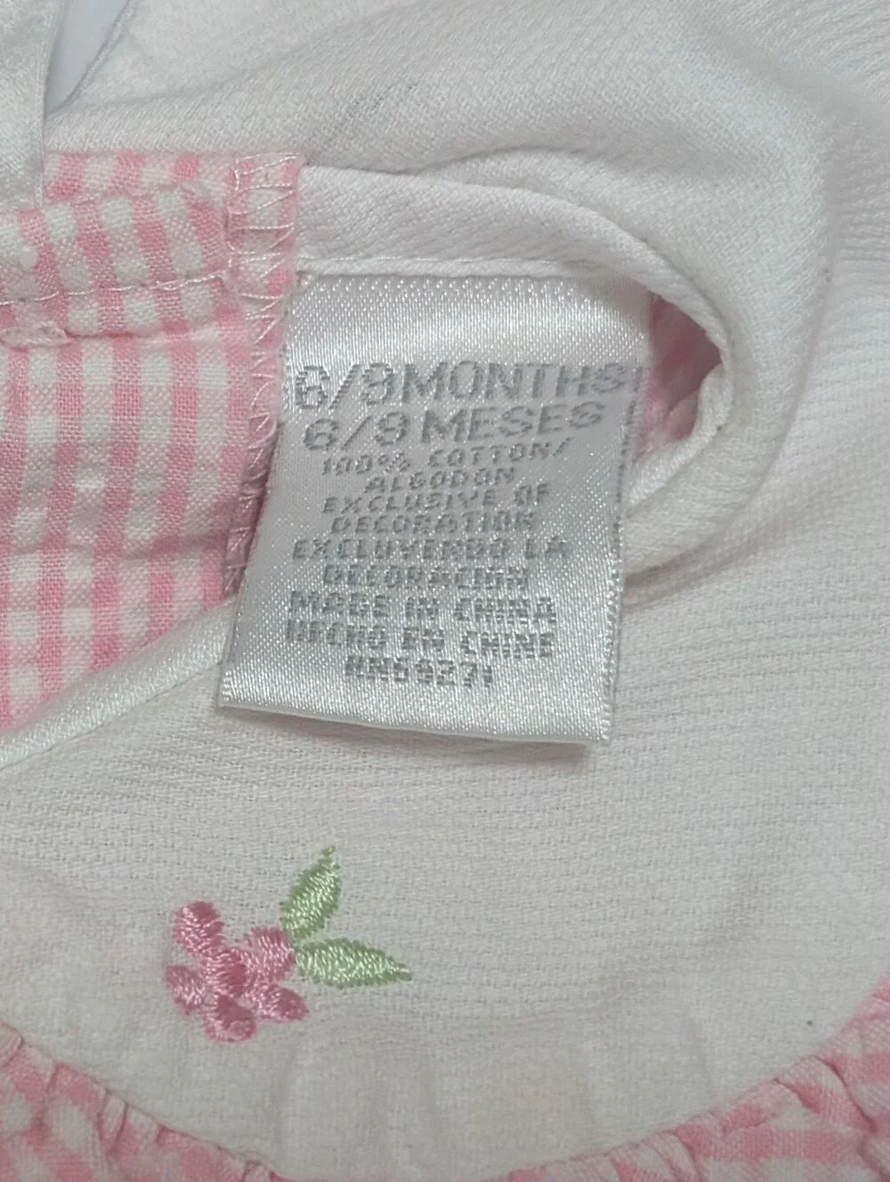 Pink Seersucker Floral Trim Girls' Casual Dress